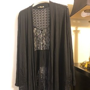 Black lace back flyaway cardigan
